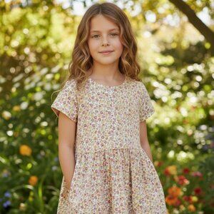 Mini Boden Girls Floral Dress - Size 11–12 Years - Short Sleeve Cotton